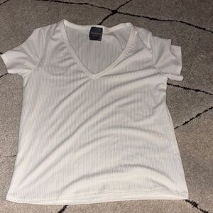 Olivia Rae White Ribbed V-Neck Tee